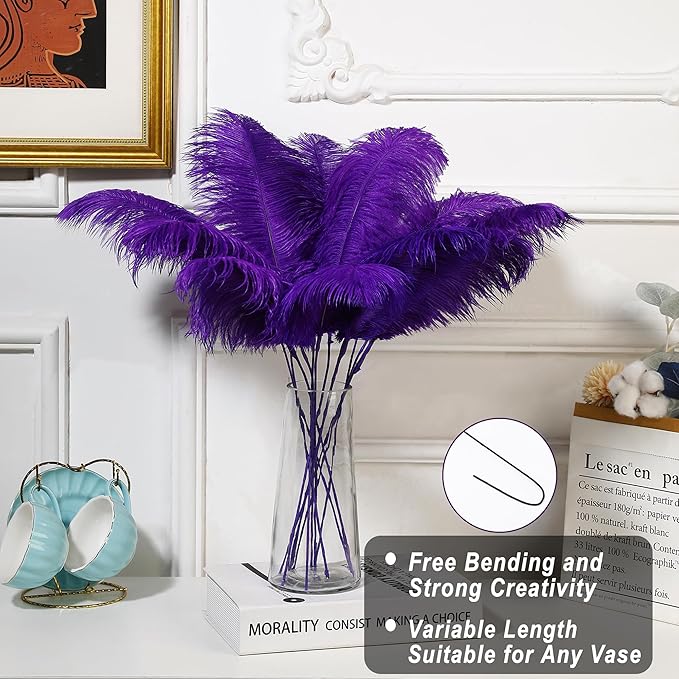 Holmgren Purple Large Ostrich Feather - 20pcs Making Kit 22 Inch Large Ostrich Feathersfor Crafts Floral Arrangement, Wedding Party Centerpieces Home Decorations (Purple)