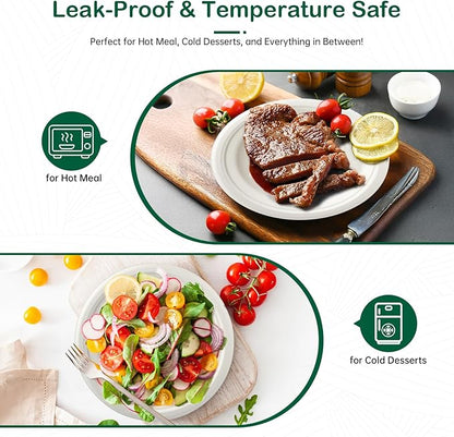 𝟏𝟎 𝐈𝐧𝐜𝐡, 𝟏𝟐𝟖-𝐏𝐚𝐜𝐤 Compostable Paper Plates, Heavy-Duty Biodegradable Disposable Dish Made from Bagasse, Perfeck for Snacks, Desserts, Party, Wedding and More (White)
