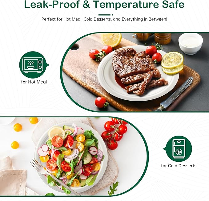 𝟔 𝐈𝐧𝐜𝐡, 𝟏𝟐𝟖-𝐏𝐚𝐜𝐤 Compostable Paper Plates, Heavy-Duty Biodegradable Disposable Dish Made from Bagasse, Perfeck for Snacks, Desserts, Party, Wedding and More (White)