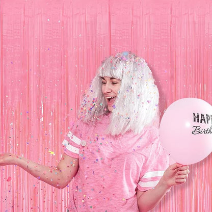 10 Pack Pastel Pink Streamers Party Decorations Party Backdrop Foil Fringe Tinsel Curtain Halloween Baby Shower Valentines Wedding Birthday Decorations for Women