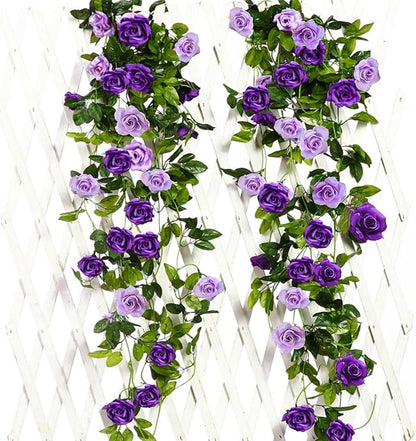 JUSTOYOU 2 Pack (15.8FT) Fake Rose Garland, Artificial Roses Vines Flower Garland Hanging Floral Vine Wedding Home Backdrop Party Arch Arrangement Decoration