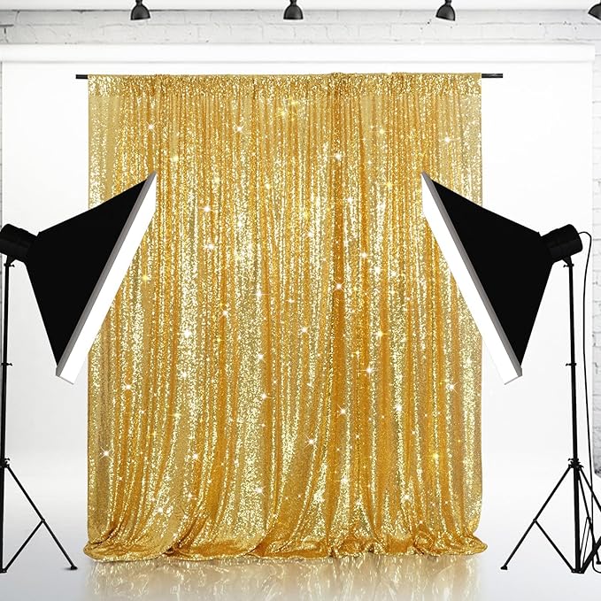 Eternal Beauty Gold Sequin Backdrop, 4x7 Ft Glitter Background Curtains for Shimmer Photography Party Wedding Birthday Back Drop Decor