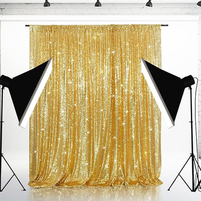 Eternal Beauty Gold Sequin Backdrop, 4x7 Ft Glitter Background Curtains for Shimmer Photography Party Wedding Birthday Back Drop Decor