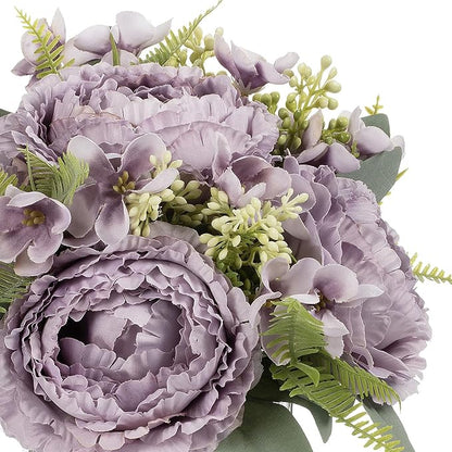 ENOVA FLORAL Artificial Flower Arrangement with Vase,Mixed Artificial Silk Peony Flower in Vase for Decoration Home Office, Wedding Centerpiece (Purple02)