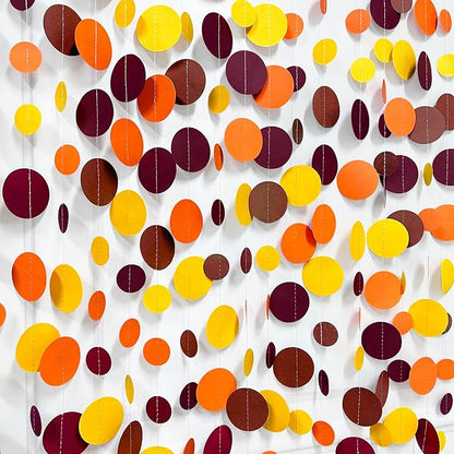 46Ft Fall Party Decorations Polka Dots Garlands Orange Yellow Burgundy Brown Hanging Paper Circle Dots Streamer for Birthday Wedding Baby Shower Fall Autumn Thanksgiving Harvest Party Decor Supplies