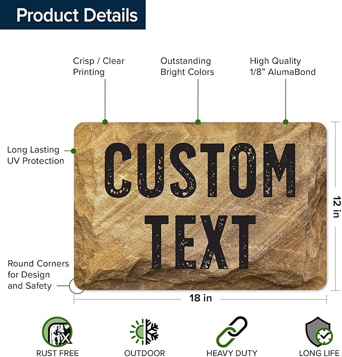 Custom Sign, Custom Street Sign, 11 Font Colors, 13 Font Styles, 4 Hole Options, 22 Sizes, 12x18 Inches, Rust Free DiBound, Fade Resistant, Made in USA by My Sign Center (Stone)