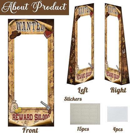 4.5ft Tall Life Size Stand in West Wanted Photo Booth Props Selfie Frames, Western Photo Booth Props for Western, West Cowboy Cowgirl Theme Party Supplies, Wild West Rustic Party Decorations