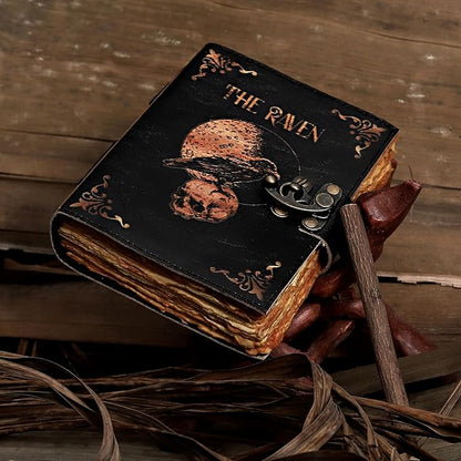 Leather Gothic Journal Magical Raven Skull Spiral Notebook Mystery Crow Journal Grimoire Witchcraft Spellwork Journal Great for Halloween and Raven Lovers Aesthetic Leather Journal for Men and Women