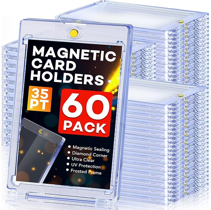 60ct Magnetic Card Holders, 35pt One Touch Card Holder, U-V Protection Hard Plastic Case for Trading Cards, Display Case for Sports, Baseball, Football, Game Cards
