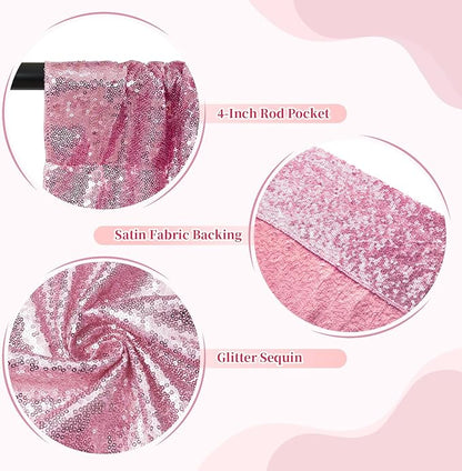 SquarePie Sequin Backdrop Less Transparent Background Sparkly Curtain for Wedding Party 6FT x 8FT Fuchsia Pink