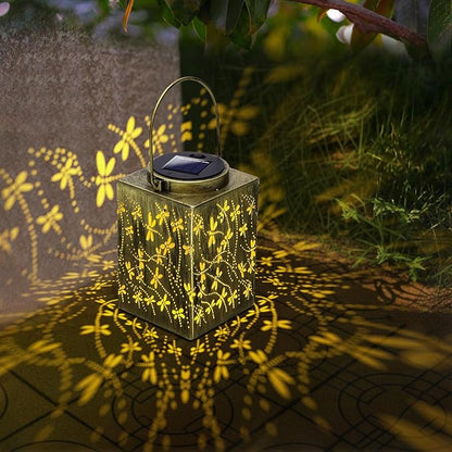 2 Pack Solar Lanterns - Waterproof Metal Hanging Solar Lights Outdoor Decorative, Solar Powered LED Lamp for Patio Tabletop Porch Deck Yard Garden Decor for Outside (Dragonfly)