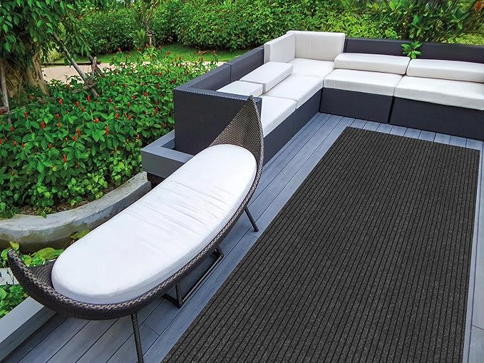 Ottomanson 2'7" x 29' Hallway Runner with Scraper Pile - Extra Durable Non-Slip Rug Mat for Indoor & Outdoor Use - Ideal for Kitchen, Entryway & Garage - High-Traffic Carpet, Black