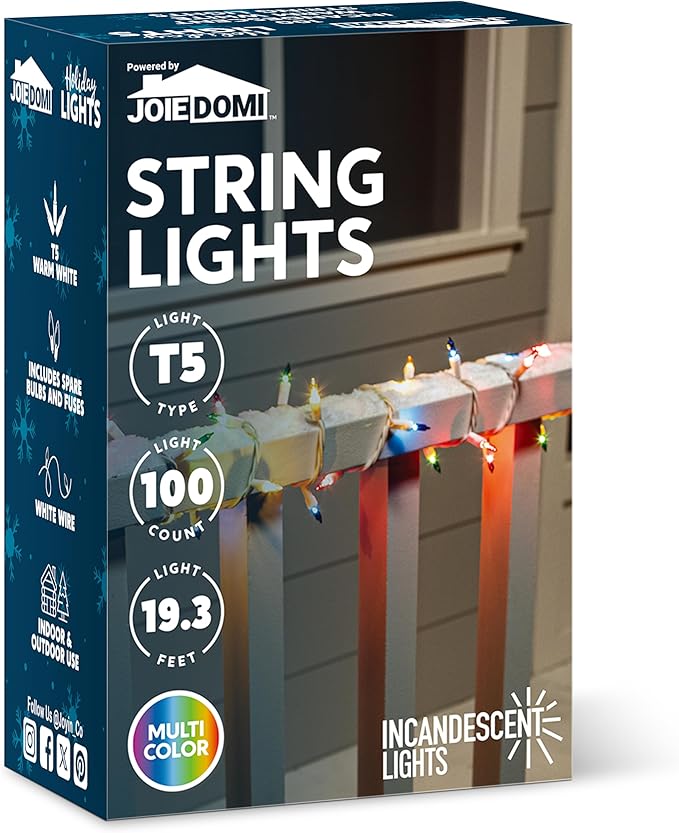 Joiedomi Christmas String Lights Indoor,100 Count Mini Multicolor Light with 21.4 FT White Wire,Lighting Decor for Patio Dorm Classroom Bedroom Holiday Wedding Party Garland Birthday Festival