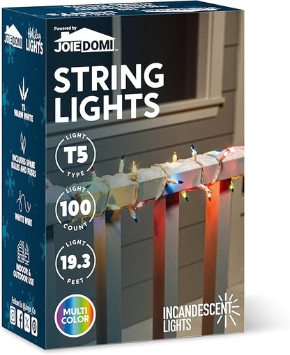 Joiedomi Christmas String Lights Indoor,100 Count Mini Multicolor Light with 21.4 FT White Wire,Lighting Decor for Patio Dorm Classroom Bedroom Holiday Wedding Party Garland Birthday Festival