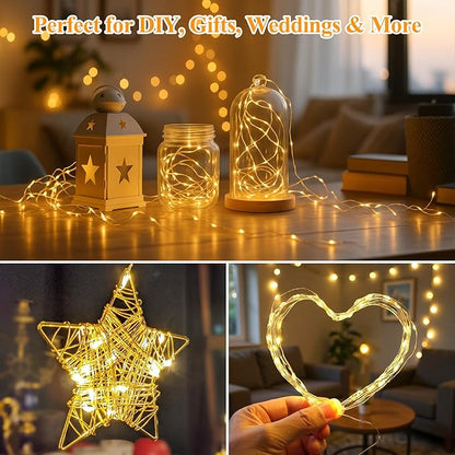 Lakumu 6 Pack Fairy Lights Battery Operated String Lights -7FT 20LED Fairy Lights Waterproof Silver Wire Firefly Starry Moon Lights for DIY Christmas Decorations Party Wedding Centerpiece Table Decor