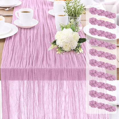 10-Pack Pink Cheesecloth Table Runners – 10FT (35x120 Inch) Boho Rustic Gauze Fabric Cheese Cloth Table Runner for Weddings, Baby Showers, Bridal Shower, Farmhouse & Birthday Party Decor