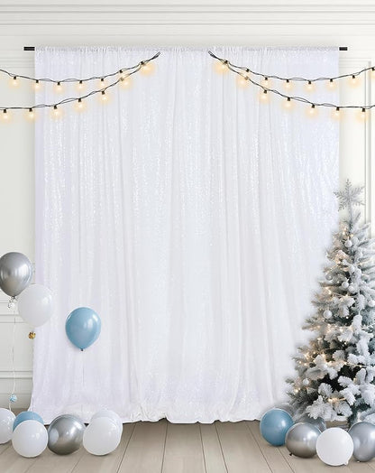 Eternal Beauty White Sequin Backdrop, 6x6 Ft Glitter Background Curtains for Christmas Shimmer Photography Party Wedding Birthday Back Drop Decor