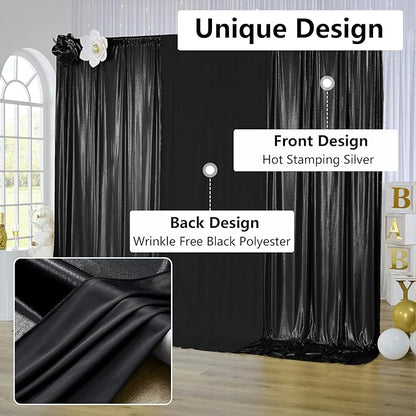 30x10 ft Wrinkle Free Black Sequin Backdrop Curtain for Parties,Thick Not Fall Glitter Wedding Drapes Backdrop,6 Panels 5x10ft Shimmer Photo Wall Back Drop Cloth for Birthday Photography Background
