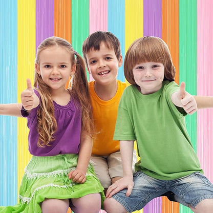 2 Pack Pastel Rainbow Foil Fringe Backdrop Curtains, Tinsel Streamers Party Decorations, Fringe Backdrop, Door Shimmer for Baby Shower or Birthday Party