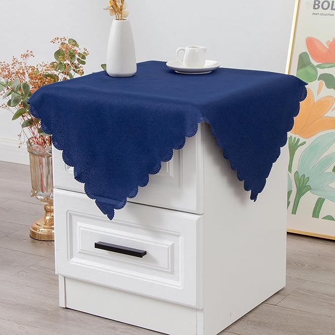 Small Square Navy Tablecloth 24 x 24 Inch Polyester Fabric Washable Table Cover Decorative Wrinkle Resistant Solid Color Table Cloth for Nightstand Party Wedding Camping