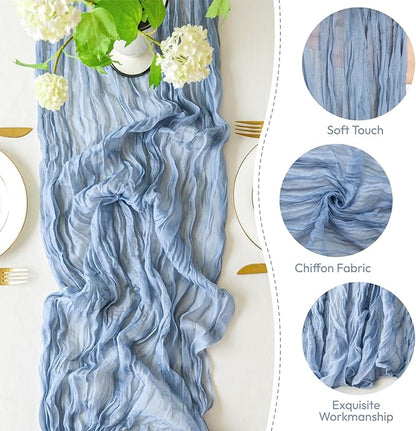 Sioloc 5 Pack Dusty Blue Cheesecloth Table Runner Fall Autumn Decor for Home 10ft Table Cloth for Tea Wedding Birthday Party Baby Bridal Shower Halloween Thanksgiving
