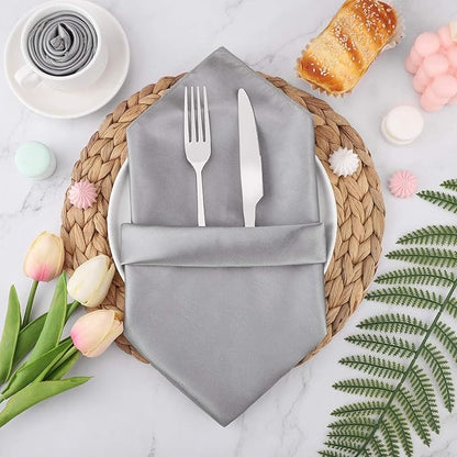 Aneco 12 Pieces Satin Napkin Square 20 x 20 Inches Dinner Napkins Weddings Party Napkin Soft Table Napkins for Romantic Weddings Party Dinner Decoration (Grey)