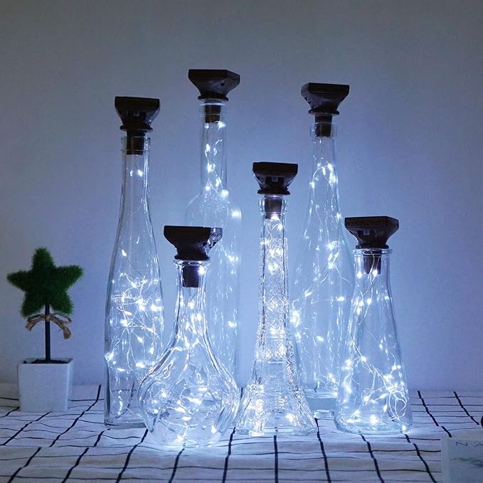 Decorman 10 Pack Solar Wine Bottle Lights 20 LEDs Waterproof Fairy Cork String Silver Wire Craft Lights for Party, Wedding, Christmas, Holiday, Garden, Patio or Table Decor