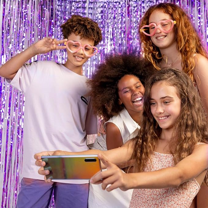 20 Pack Foil Curtain Backdrop Purple Metallic Tinsel Foil Fringe Curtains Photo Booth Props for Birthday Wedding Engagement Baby Shower Bachelorette Christmas Holiday Celebration Party Decorations