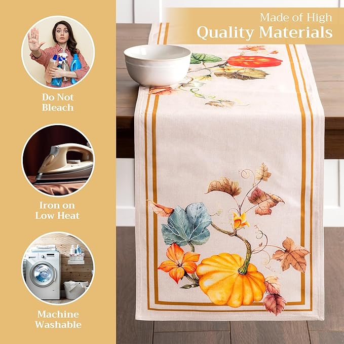Maison d' Hermine Table Runner 100% Cotton Double Layer Table Runners 72 inches Long Decorative for Home Kitchen Dining Party Baby Shower Wedding Bridal Shower (Potiron, 14.50" x 72")