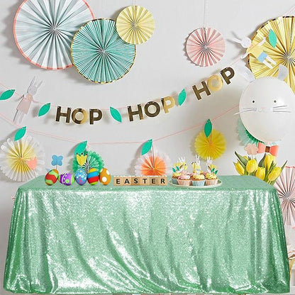 SquarePie Sequin Tablecloth 60 x 120 Inch Mint Green Sparkly Table Linen for Wedding Party