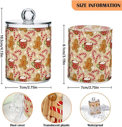 Gredecor Qtip Holder Dispenser 2 Pack Cute Gingerbread Men Snowflakes Candy Bathroom Decorative Storage Canister Holder Counter Vanity Organizer for Cotton Ball Swabs Pads Floss