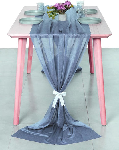MDS 10 Pack 10ft Chiffon Table Runner 29 x 120 Inches Sheer Wedding Runner Romantic Rustic Table Runner for Wedding Decorations, Birthday Parties, Bridal Shower Party Arch Decor - Dusty Blue