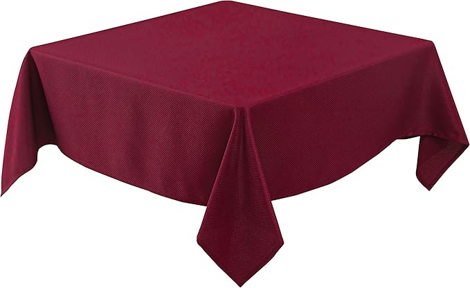 Biscaynebay Textured Fabric Christmas Square Table Cloth 60x60 Square, Burgundy Water Resistant Tablecloths for Dining, Kitchen, Wedding, Parties etc. Machine Washable