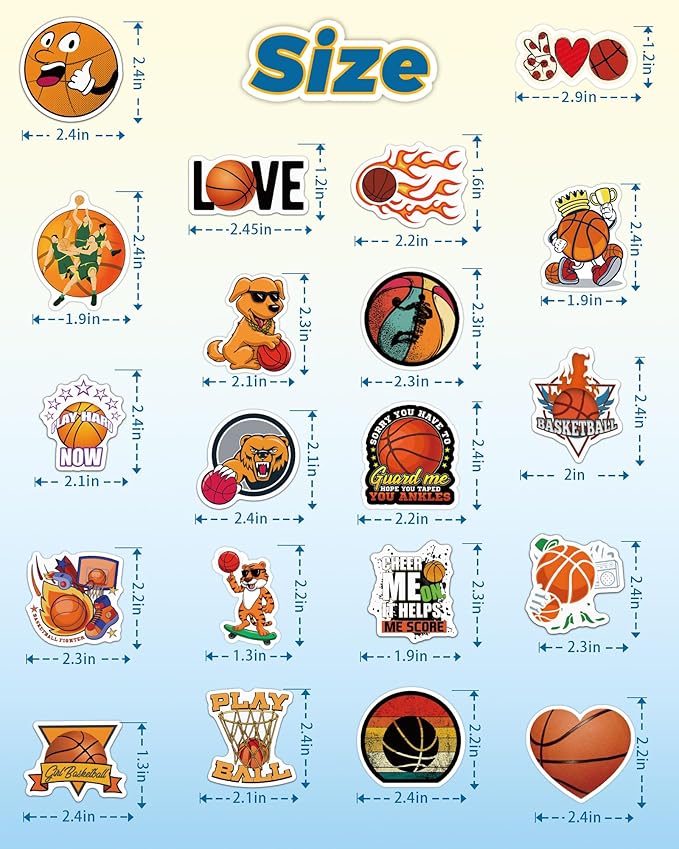 100 Pcs Sport Stickers for Kids, Basketball Water Bottle Stickers, Vinyl Waterproof Laptop Sticker for Water Bottle, Bulk Sticker Packs for Boys Kids Classroom Prizes for Elementary Students