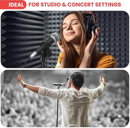 Pyle Tripod Microphone Stand, Height Adjustable from 39.37" to 66.14'', Mic Stand for Floor, Sturdy and Durable Build, Non-Slip Rubber Feet, With 5/8" Screw Adapter, Cable Clip, Compact Folding Design
