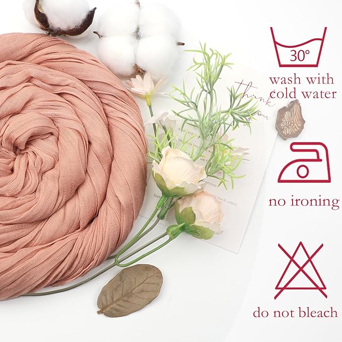 12 Pack Peach Cheesecloth Table Runner 10ft Boho Gauze Fabric Cheese Cloth Table Runner 35 x 120 Inch Rustic Sheer Runner for Romantic Wedding Decor Baby Shower Party Table Centerpiece Decoration