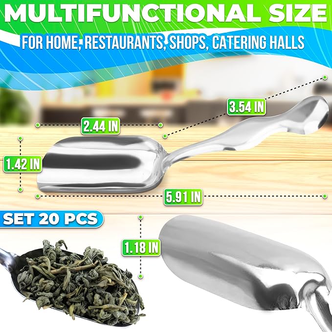 20 Pcs Small Scoops for Canisters – Mini Scoops for Candy, 5.8" Length Stainless Steel Small Food Scoopers for Kitchen, Multipurpose for Cocoa, Coffee, Ice Cream, Parties & Home Use, Easy to Clean