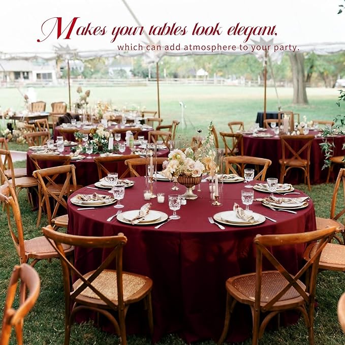 10 Pack Burgundy Round Tablecloths - 90 Inch, Polyester Table Cover, Stain and Wrinkle Resistant Washable Fabrics, Perfect for Wedding Banquet Parties