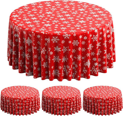 3 Pieces Christmas Snowflake Plastic Party Tablecloth Decorations, Disposable White Snowflake Red Xmas Round Table Cover Backdrop for Winter Christmas Holiday New Year Party Supplies,84 inch (Red)