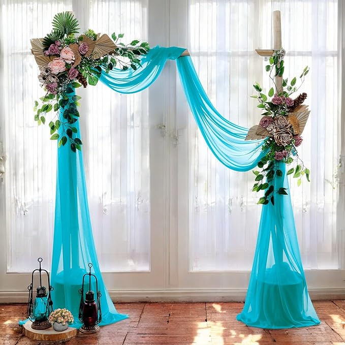 MDS Halloween Chiffon Draping Fabric - 2 Panel, 30" Wide x 75ft Long - Sheer Spooky Arbor & Canopy Drapery for Haunted House Backdrops, Party Ceilings, DIY Costumes & Themed Events - Peacock Blue