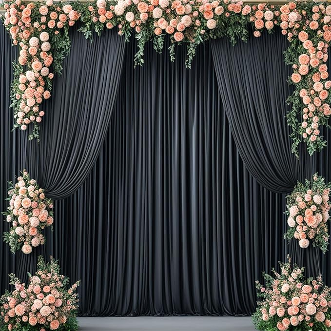 10x10ft Wrinkle Free Black Backdrop Curtain for Parties, Silky Polyester Photo Backdrop Drapes Back Drop Cloth for Wedding Birthday Graduation Photography Photoshoot Decor 2 Panels 5x10ft