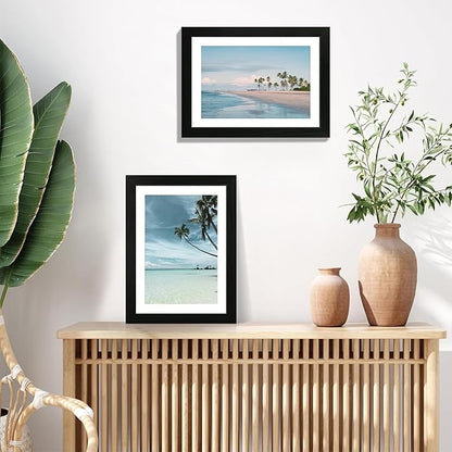 10x14 Picture Frame Set of 4 with Tempered Glass, Display 8x12 Picture with Mat or 10 x 14 Without Mat, Mixed Color Wood Photo Frames for Wall Mounting