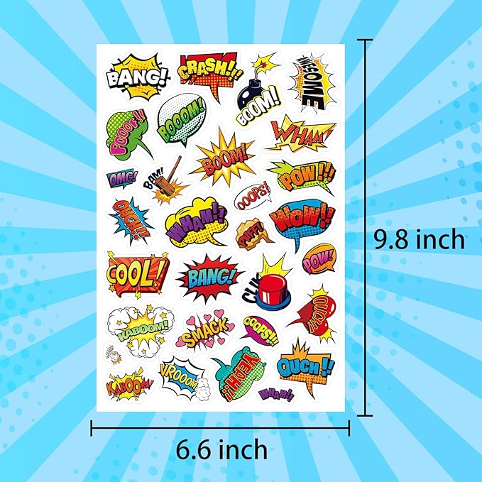 Cool Superhero Stickers 615 Count Boom Party Favors Goodie Gifts Bags Decor for Birthday Invitations Adhesive Stickers Decorations Cartoon Comic Style Stickers
