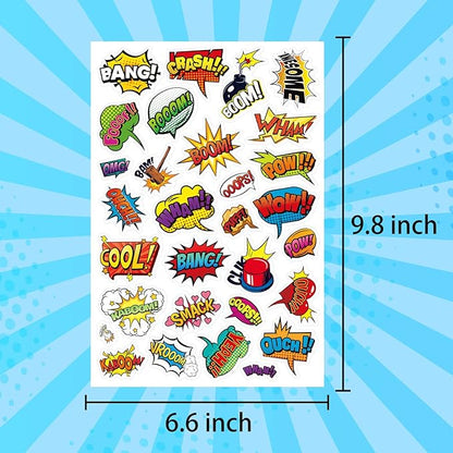 Cool Superhero Stickers 615 Count Boom Party Favors Goodie Gifts Bags Decor for Birthday Invitations Adhesive Stickers Decorations Cartoon Comic Style Stickers