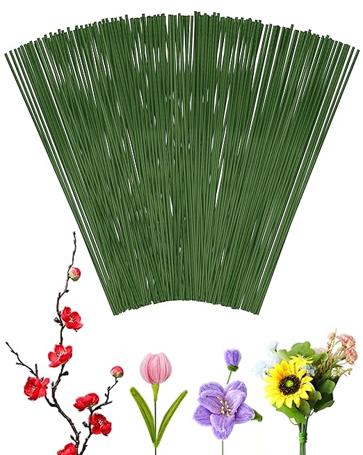 100 PCS FIVEIZERO 18 Gauge Green Floral Wire Stems for Artificial Flower Making,Florist Wire,Flower Wires for Crafts,Alambre para Flores for Wreaths, Flower Arrangements and DIY Projects