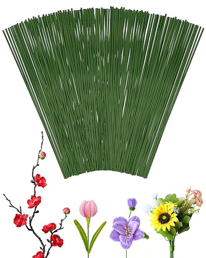 100 PCS FIVEIZERO 18 Gauge Green Floral Wire Stems for Artificial Flower Making,Florist Wire,Flower Wires for Crafts,Alambre para Flores for Wreaths, Flower Arrangements and DIY Projects