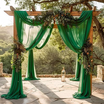 Wokceer Wedding Arch Draping Fabric 2 Panels 28.7" x 20FT Emerald Green Drapes Sheer Fabric Backdrop Arch Draping Fabric for Wedding Ceremony Birthday Party Bridal Shower Decoration