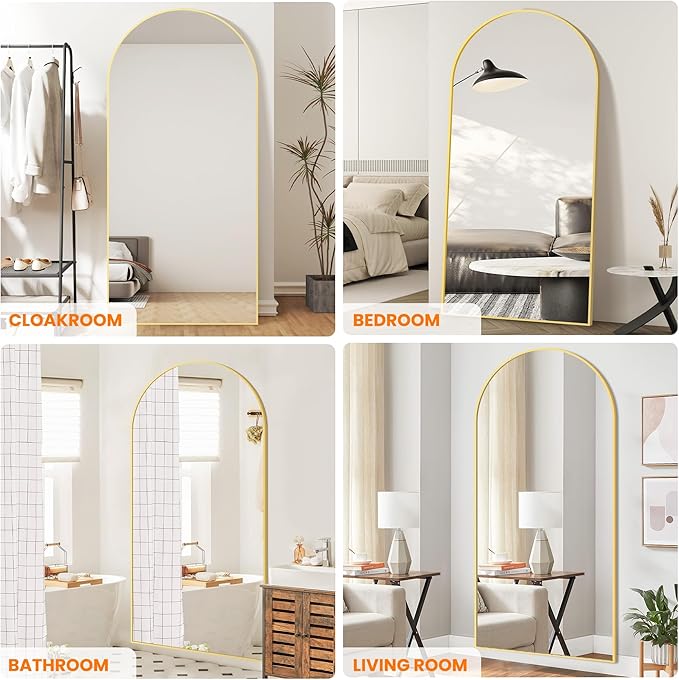 Full Length Arched Mirror, 75"x35" Standing Floor Full Body Mirror for Wall with Aluminum Alloy Frame for Bedroom, Living Room, Dressing Room(Gold)