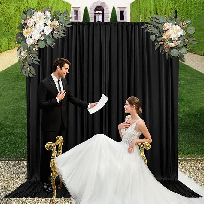 10ft x 10ft Black Backdrop Curtains for Parties, Fabric Satin Background Curtain with Rod Pockets for Weddings, Birthday, Baby Shower, Photography, Graduation Party Backdrop Drapes, 2 Panels