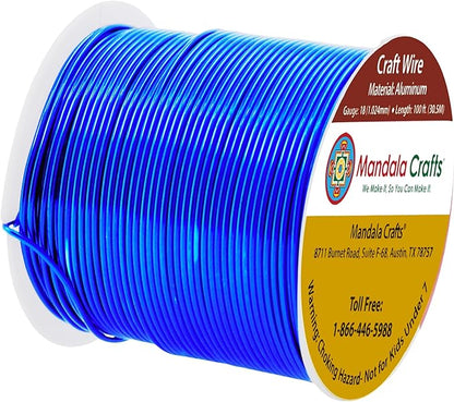Mandala Crafts 18 Gauge Anodized Aluminum Craft Wire for Jewelry Making - 100 FT Colored Flexible True Blue Wire - Bendable for Bonsai Armature Crafting Sculpting